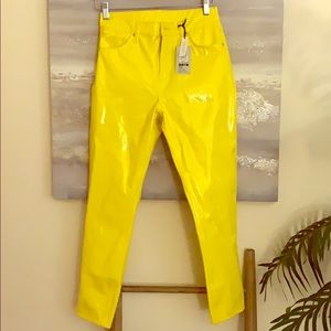 Topshop high waist vinyl pants in yellow size 30